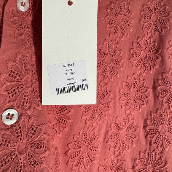 Mille Resort Travel Shirt Size XS Pink Eyelet Sofia Top Longsleeve - Picture 9 of 11
